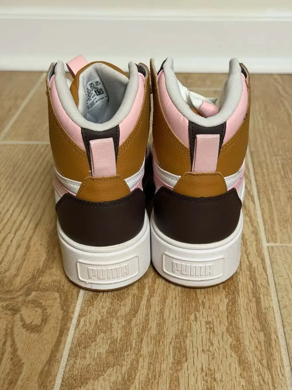Puma Karmen Mid High Top Platform Sneakers White Blossom Dark Chocolate 6.5
